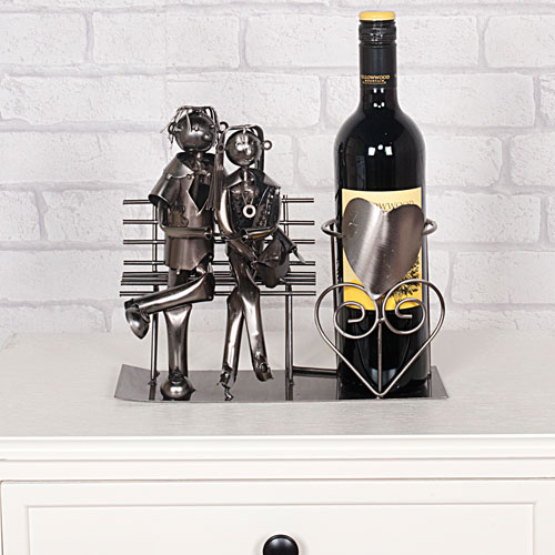 Lucy and Lee cuddles on a bench Wine Bottle Holder