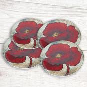 Red Flower Coaster Set 4