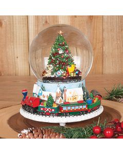 Santa musical water globe with train