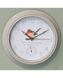 Country Animal Clock W/Therm - Robin