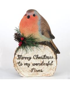 Nana Christmas Robin on Log