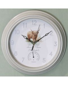 Country Animal Clock W/Therm - Highland Cow