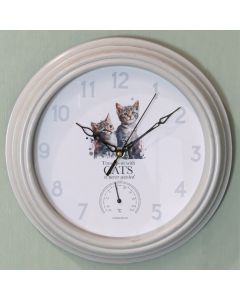 Country Animal Clock W/Therm - Cat
