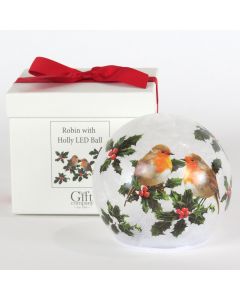 Robin with Holly Light Up Ball
